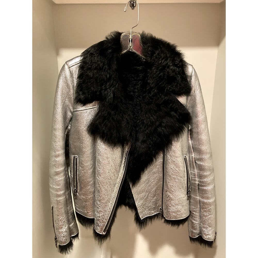 Alice+Olivia Metallic Sherling Fur Jacket sz 4